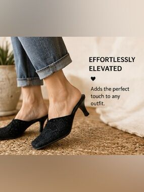 Chico’s Black Beaded Mule Heels Size 7M Boho Dress Shoes